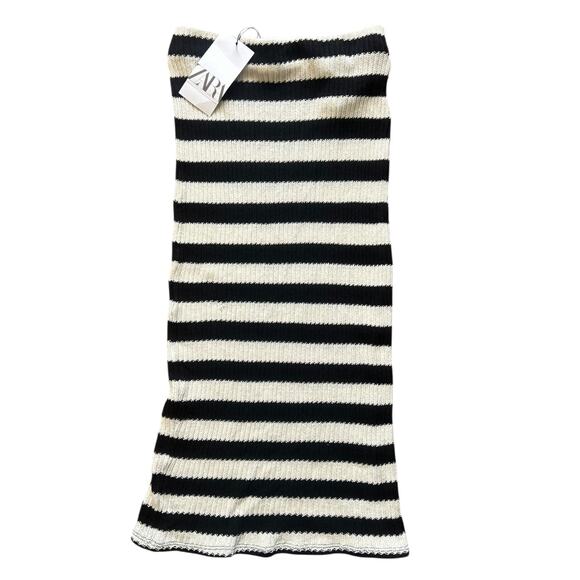 NWT Zara Black and White Striped Knit Midi Skirt Size Small - Picture 3 of 5